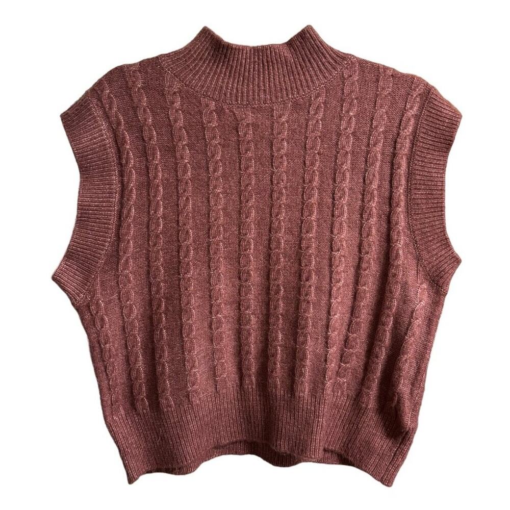 CUPCAKES AND CASHMERE Boxy Cropped Mockneck Cable Sweater Vest SZ XS
